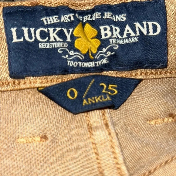 Lucky Braid Charlie Skinny Metallic  Gold jeans Sz 0 - Picture 4 of 14